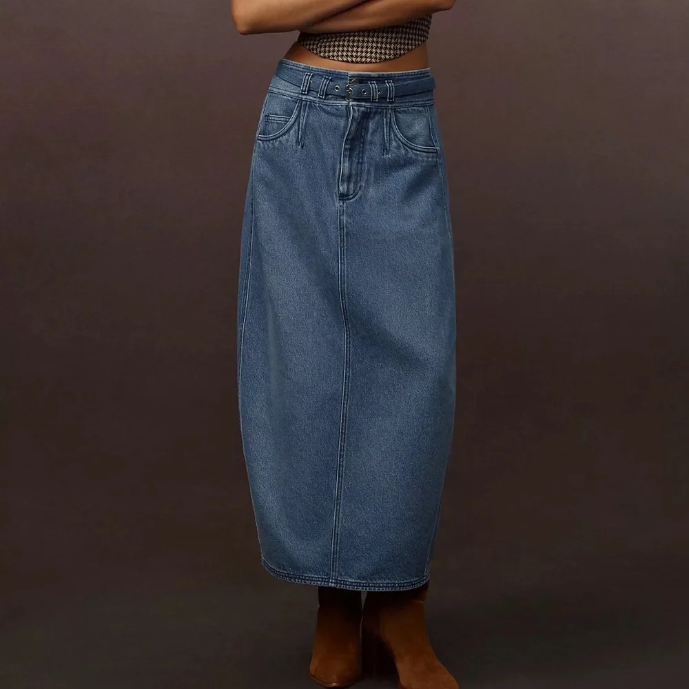 Pilcro Barrel Denim Midi Skirt Pilcro Anthropologie Curated by Anthropologie US2 - Picture 1 of 6